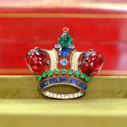 Trifari Sterling Crown with Red Cabochons 1940s
