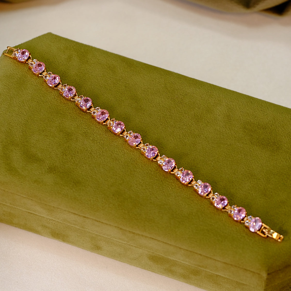 Vintage Crystal Pink Gold Tone Bracelet