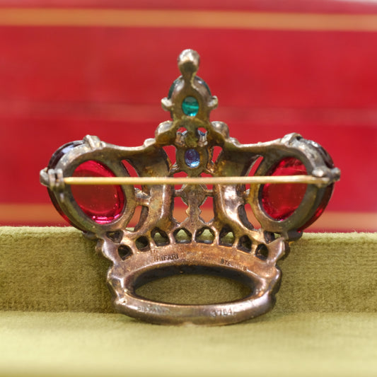 Trifari Sterling Crown with Red Cabochons 1940s