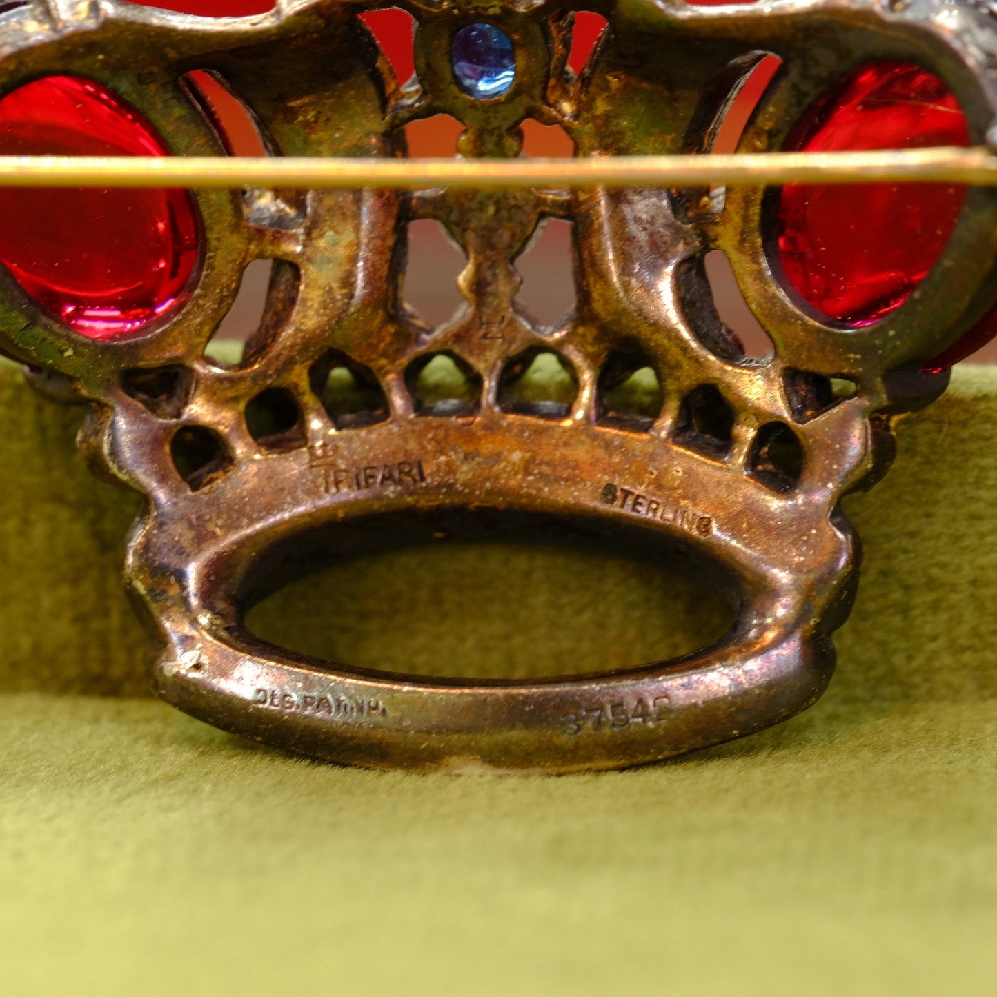 Trifari Sterling Crown with Red Cabochons 1940s