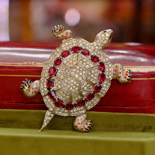 Vintage Collectible Coro Adolph Katz Turtle Rhinestone Brooch 1942