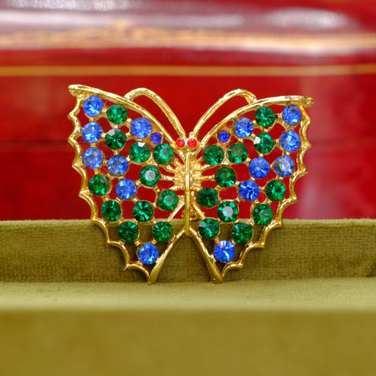 Vintage Green Blue Butterfly Brooch 1960s