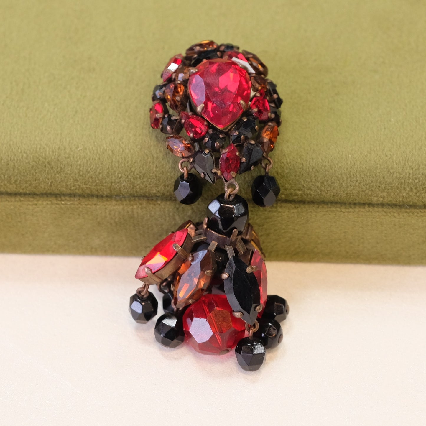 Roger Jean Pierre Red Dangle Brooch 1950s