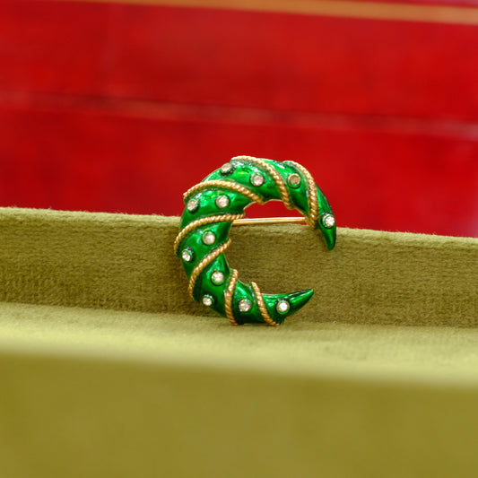 Vintage Trifari Green Enamel Crescent 1960s