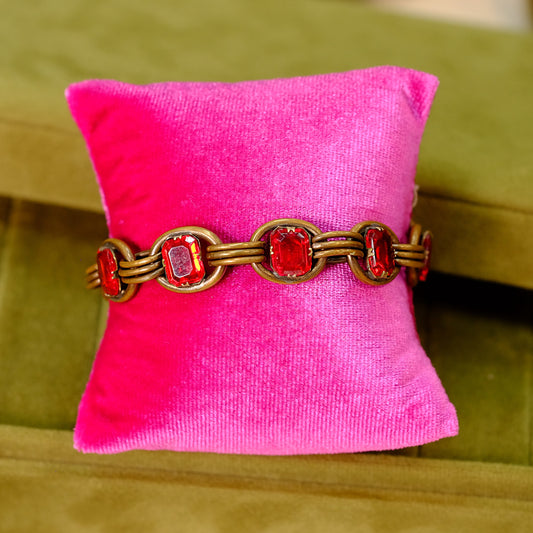Vintage Bracelet with Red Glass Crystals