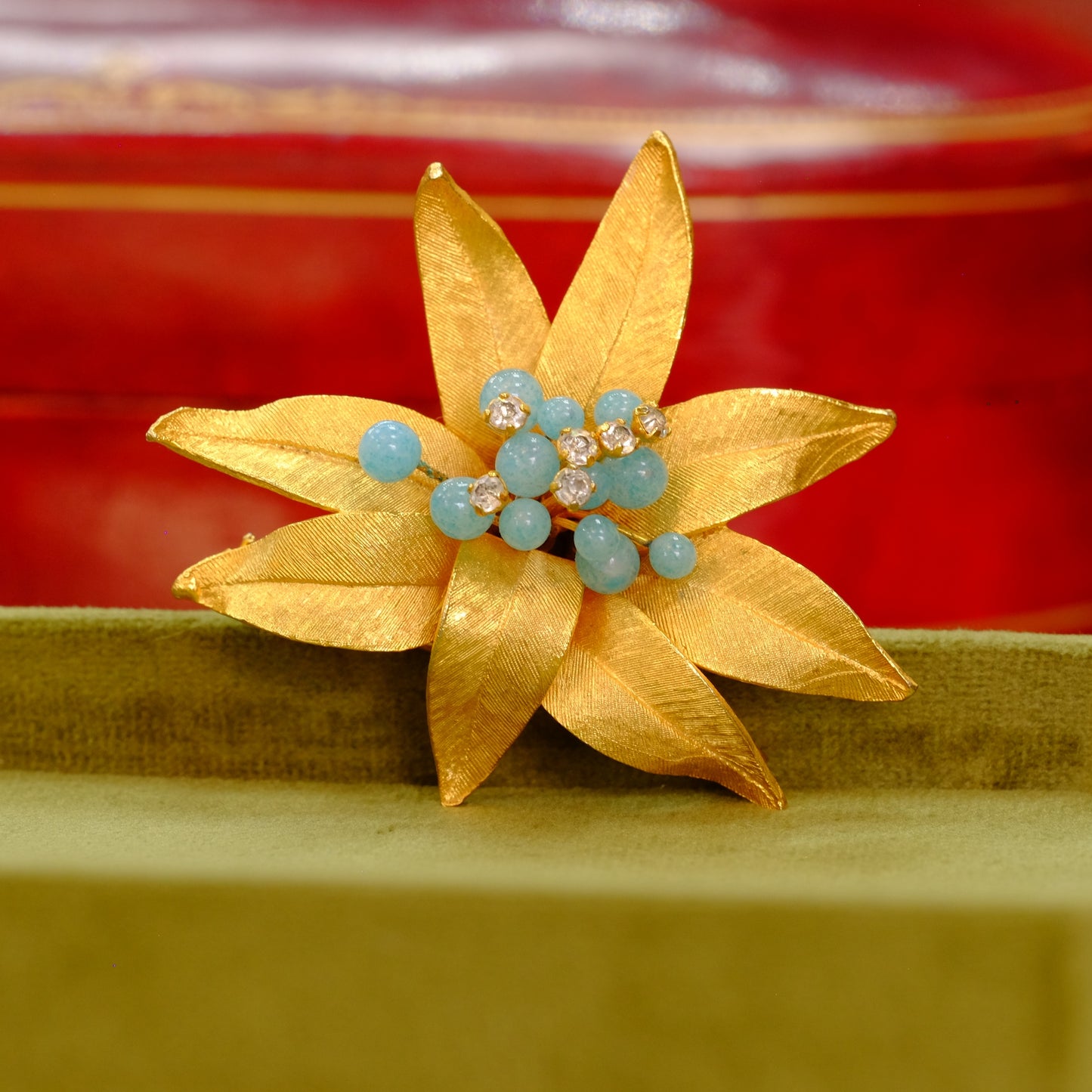 Vintage Flower Brooch with Glass Accents 1960s