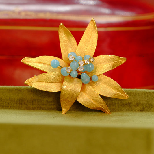 Vintage Flower brooch with Glass Accents 1960s