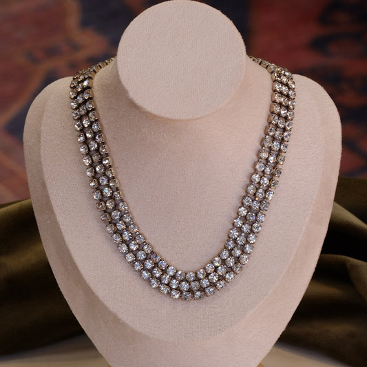 Vintage three row faux diamond necklace 1950s