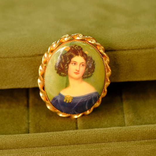 Vintage Ceramic Portrait Brooch