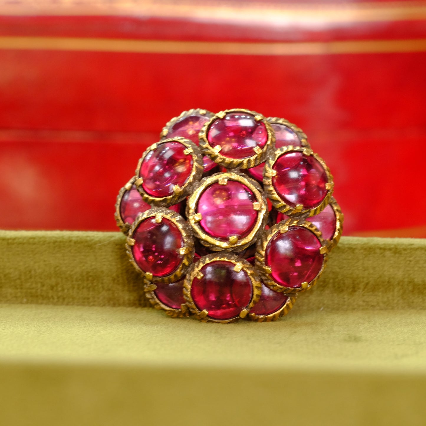 Vintage Trifari Renaissance Red Cluster Brooch 1960s