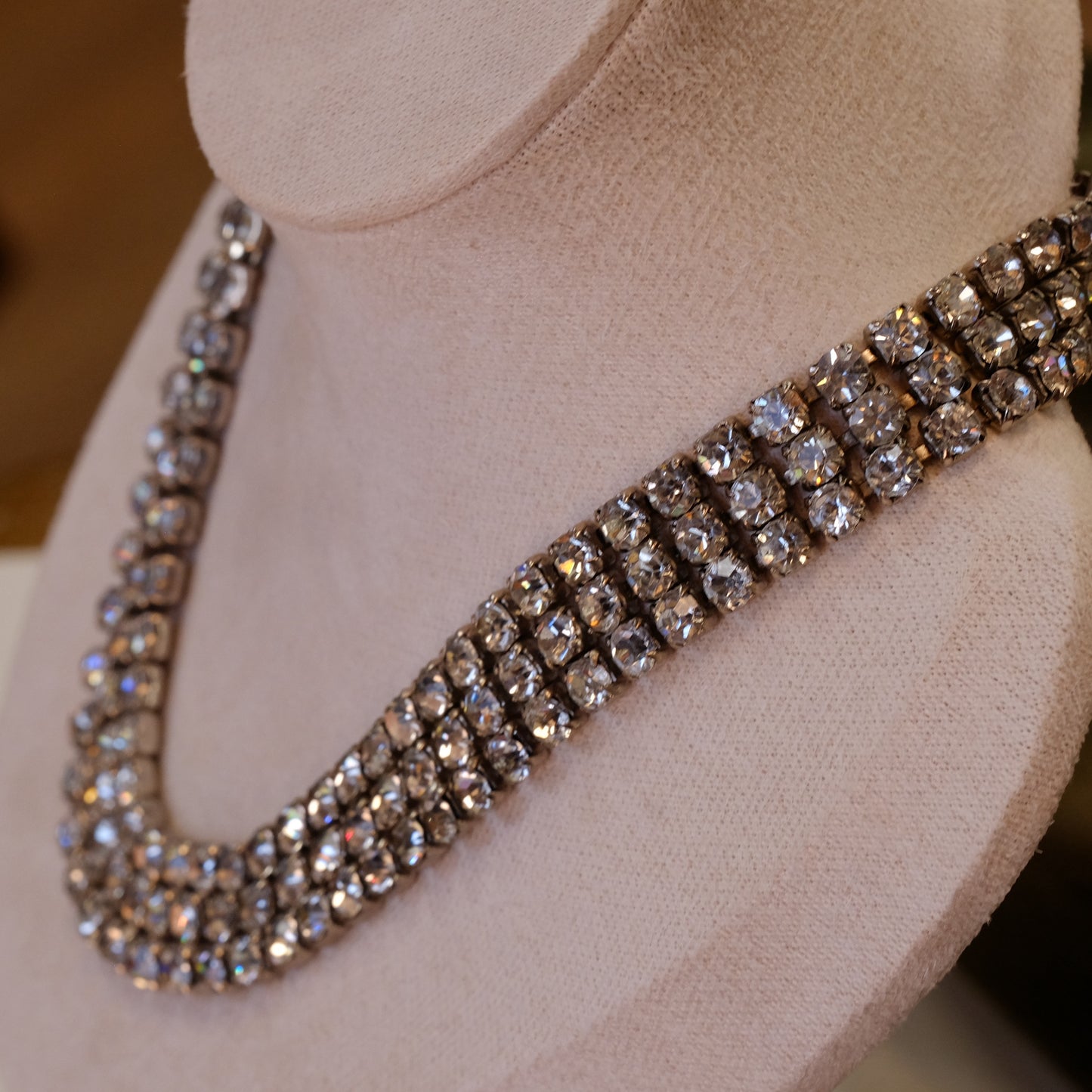 Vintage three row faux diamond necklace 1950s