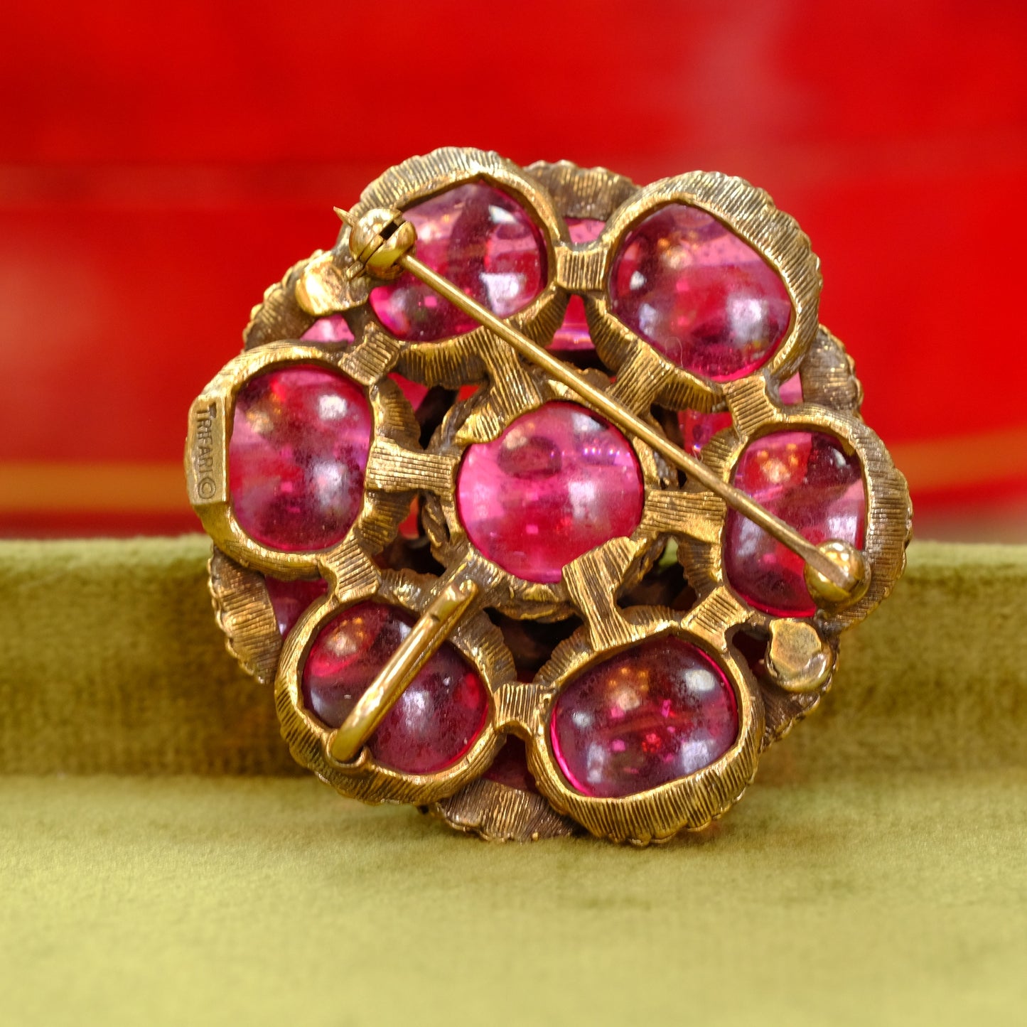 Vintage Trifari Renaissance Red Cluster Brooch 1960s
