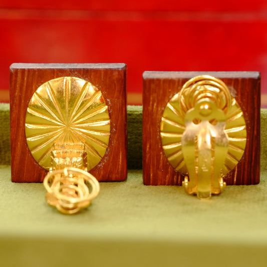 Vintage YSL Wooden and Glass Topaz Earrings 1980s