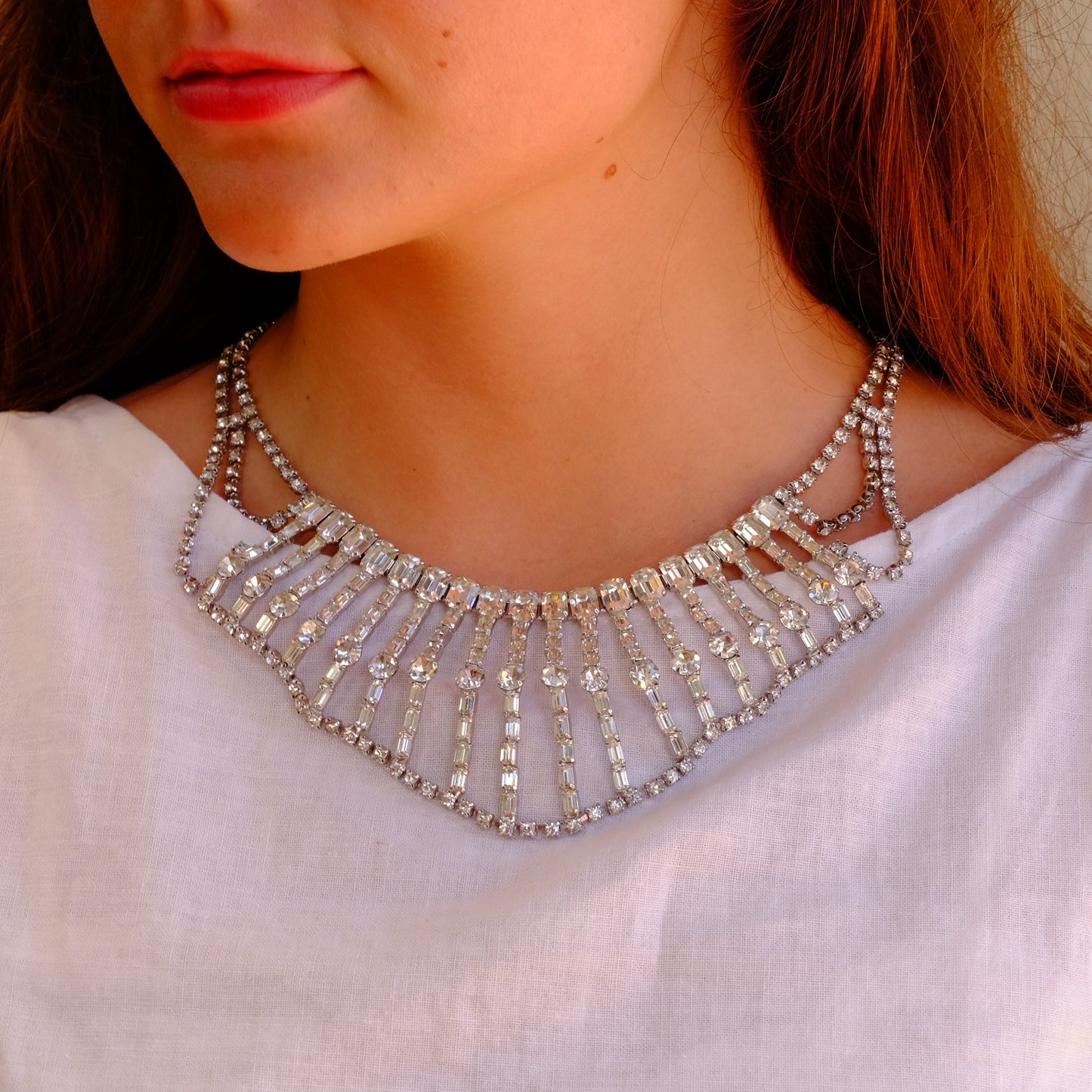 Vintage Statement Clear Wide Necklace 1950s