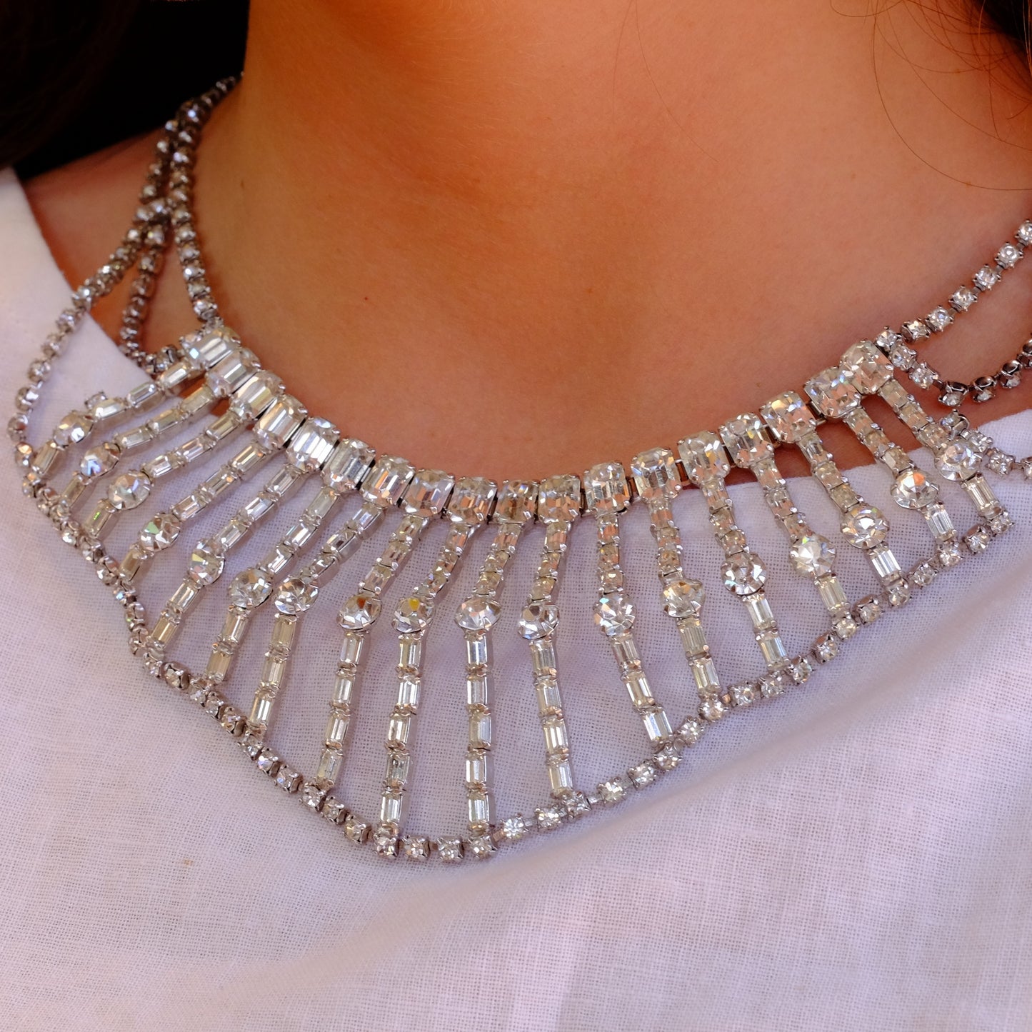 Vintage Statement Clear Wide Necklace 1950s