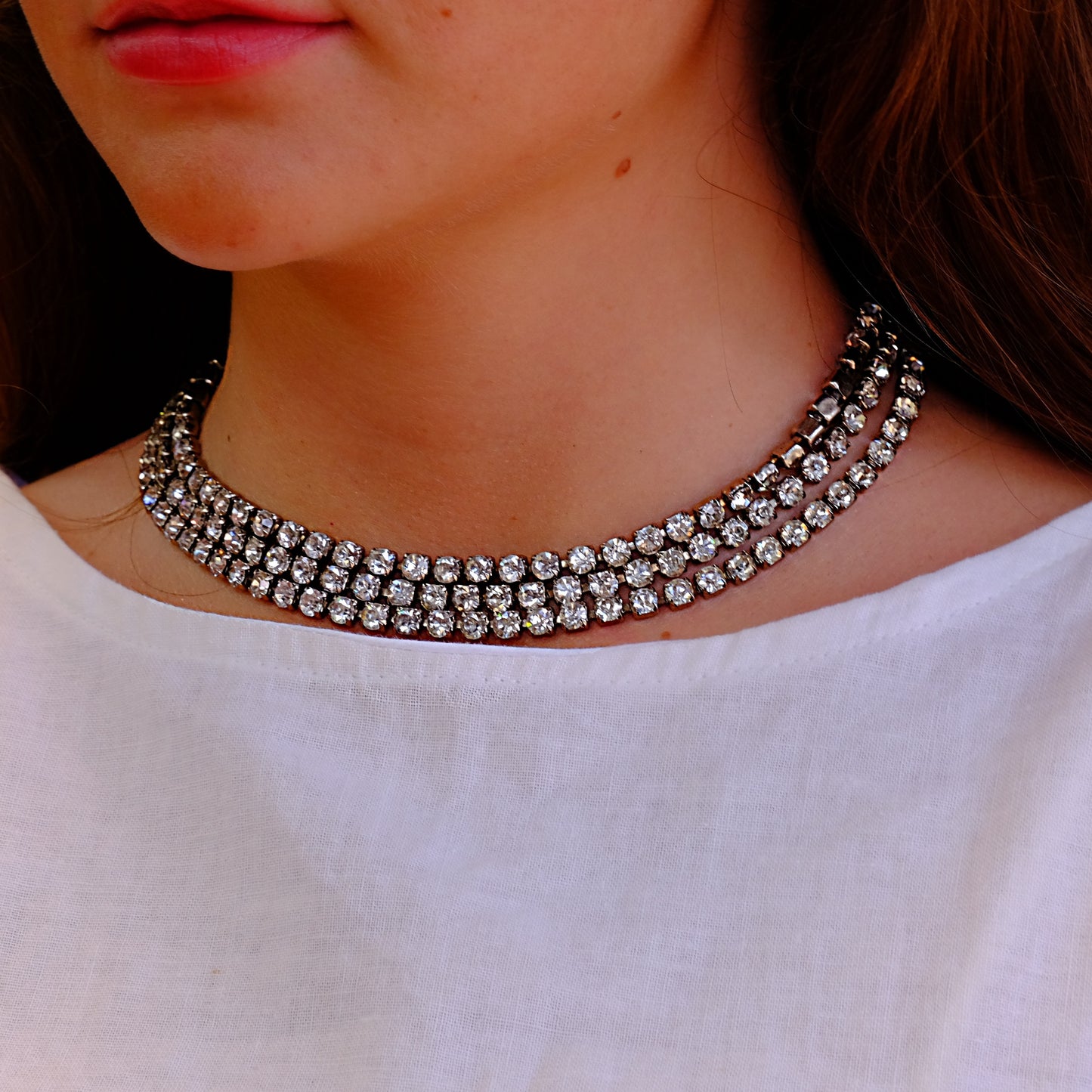 Vintage three row faux diamond necklace 1950s