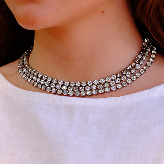 Vintage three row faux diamond necklace 1950s