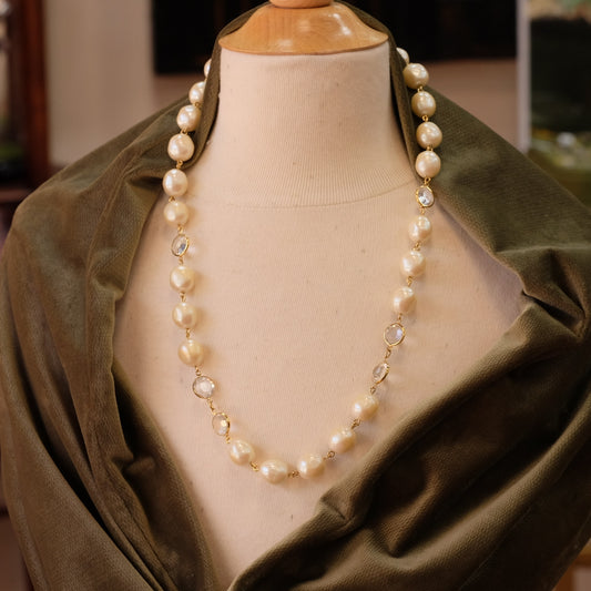 Vintage Givenchy Faux Pearl Crystal Necklace