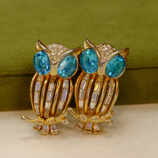 Coro Duette Owl Blue Eys Brooch 1940s