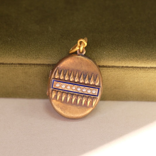 9k gold Victorian Oval Locket with seed pearls