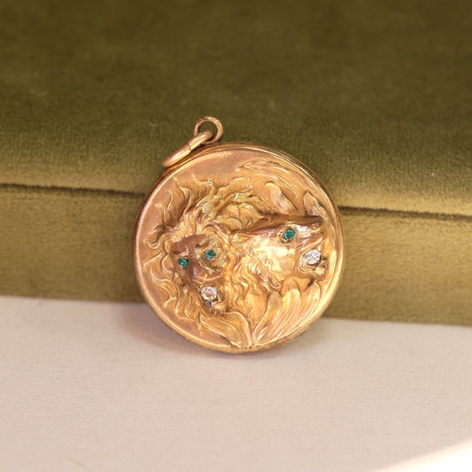 Victorian Gold Filled Jeweled lions Locket