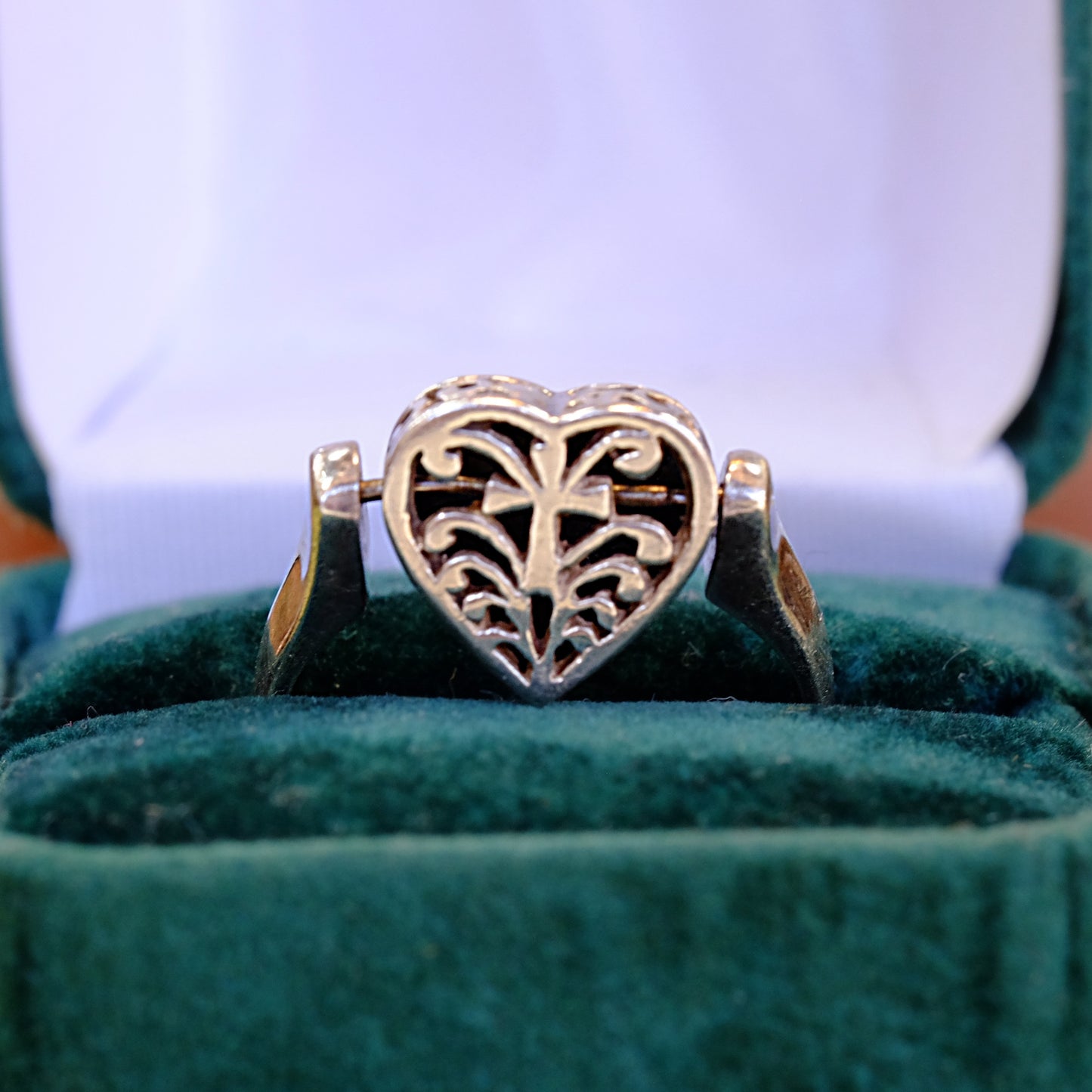 Black Enamel Heart Silver Flip Ring