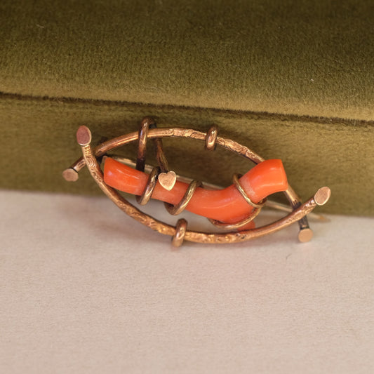 Victorian Gold Filled Coral Sweetheart Pin