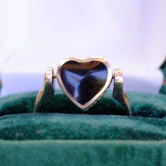 Black Enamel Heart Silver Flip Ring