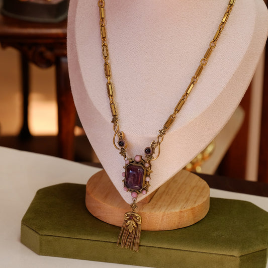 Victorian Oblong faux amethyst pendant necklace