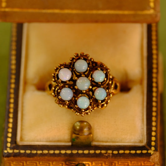 14K Gold Filigree 7 opals Ring