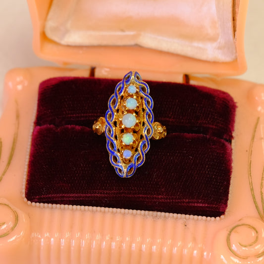 14K Gold opals and enamel Ring