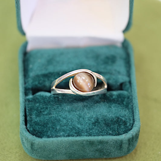 Silver Cats Eye Sphere Ring