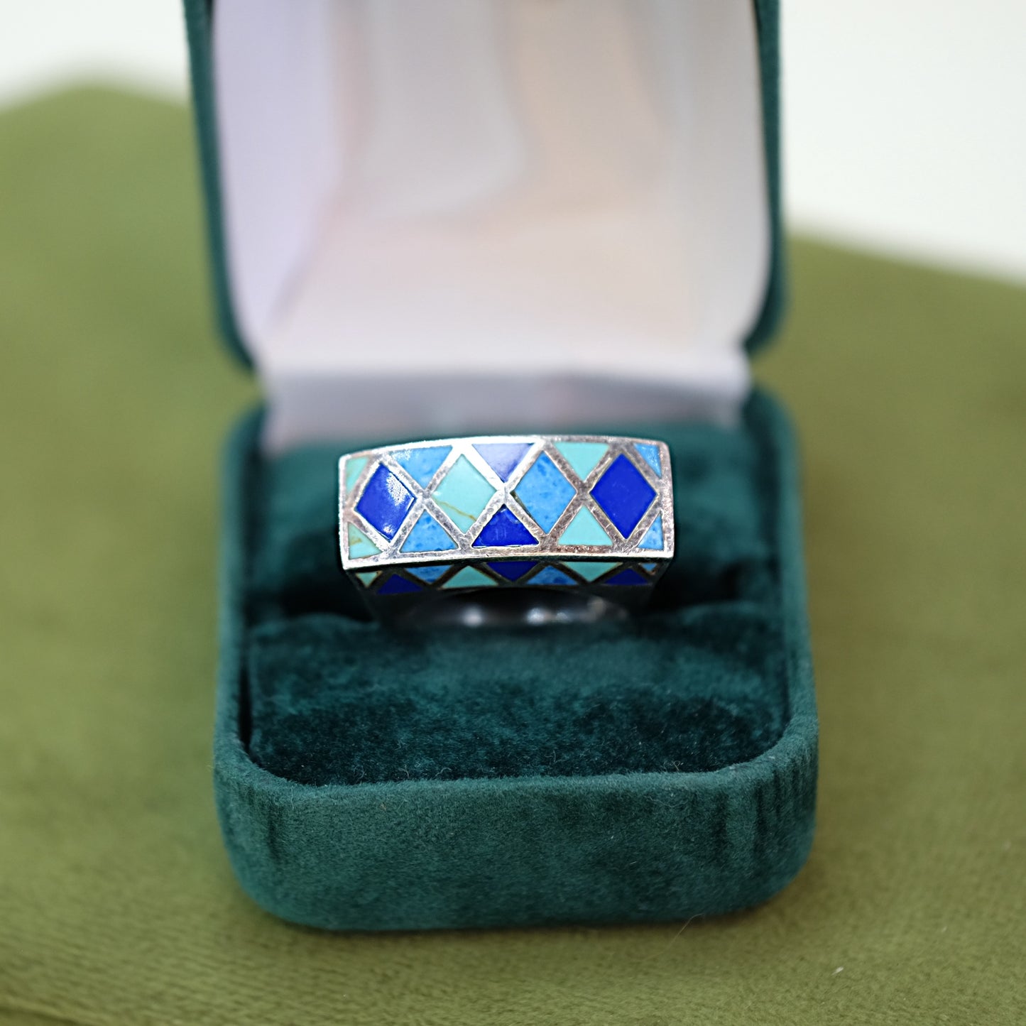 Geometric Multi-Colored Turquoise Silver Ring