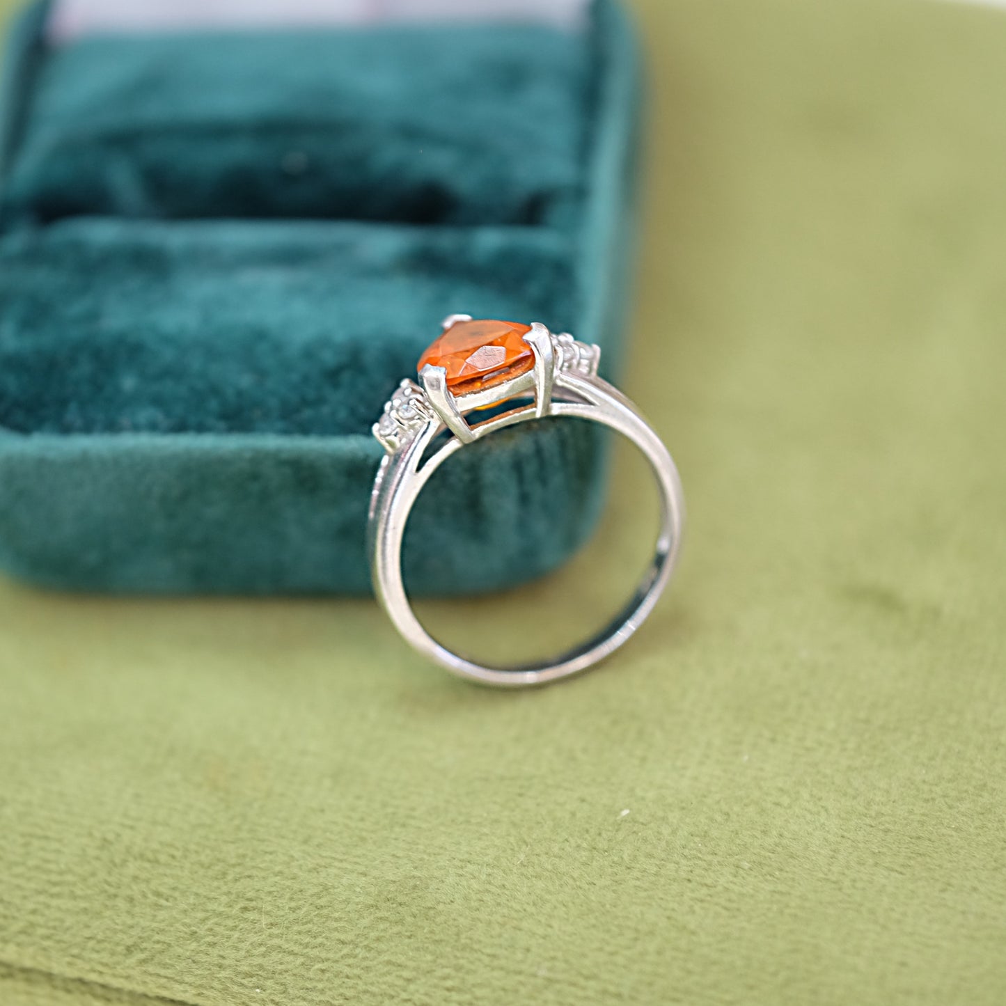 Orange Glass Silver Heart Ring