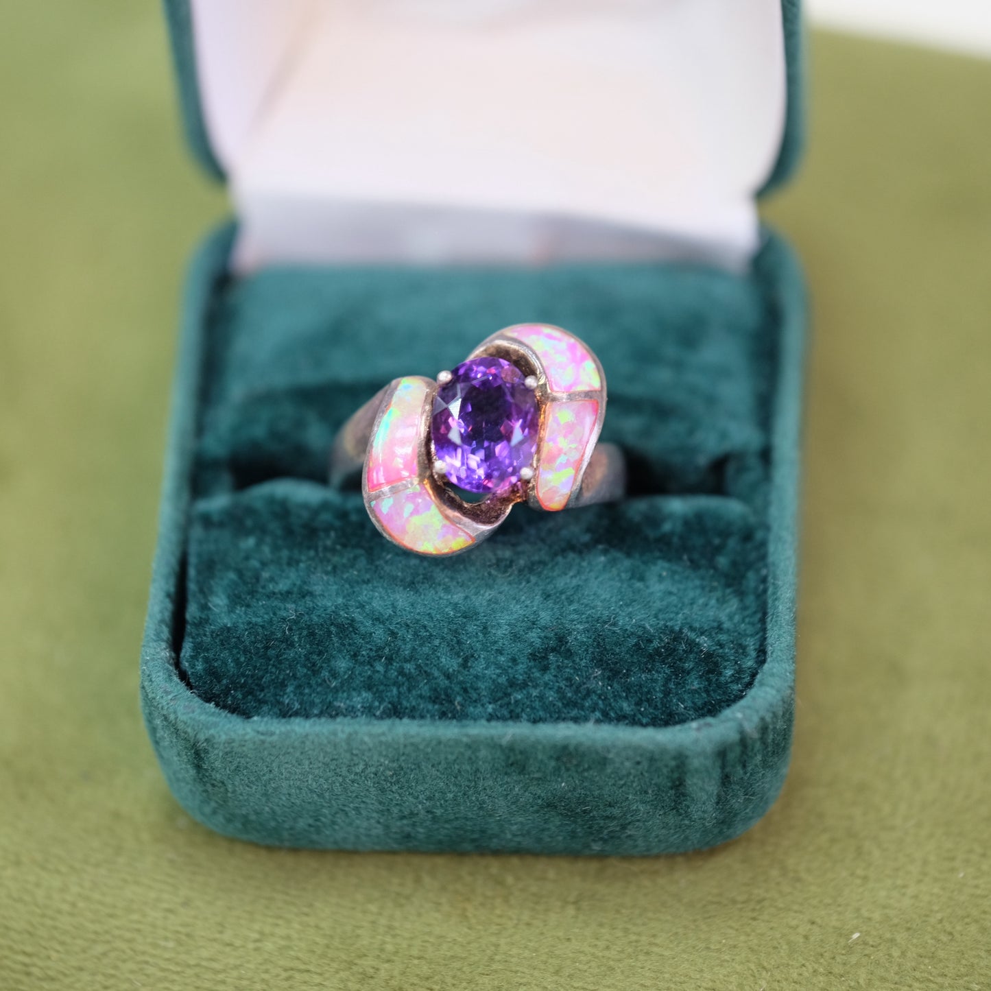 Amethyst and Opalescence Silver Ring