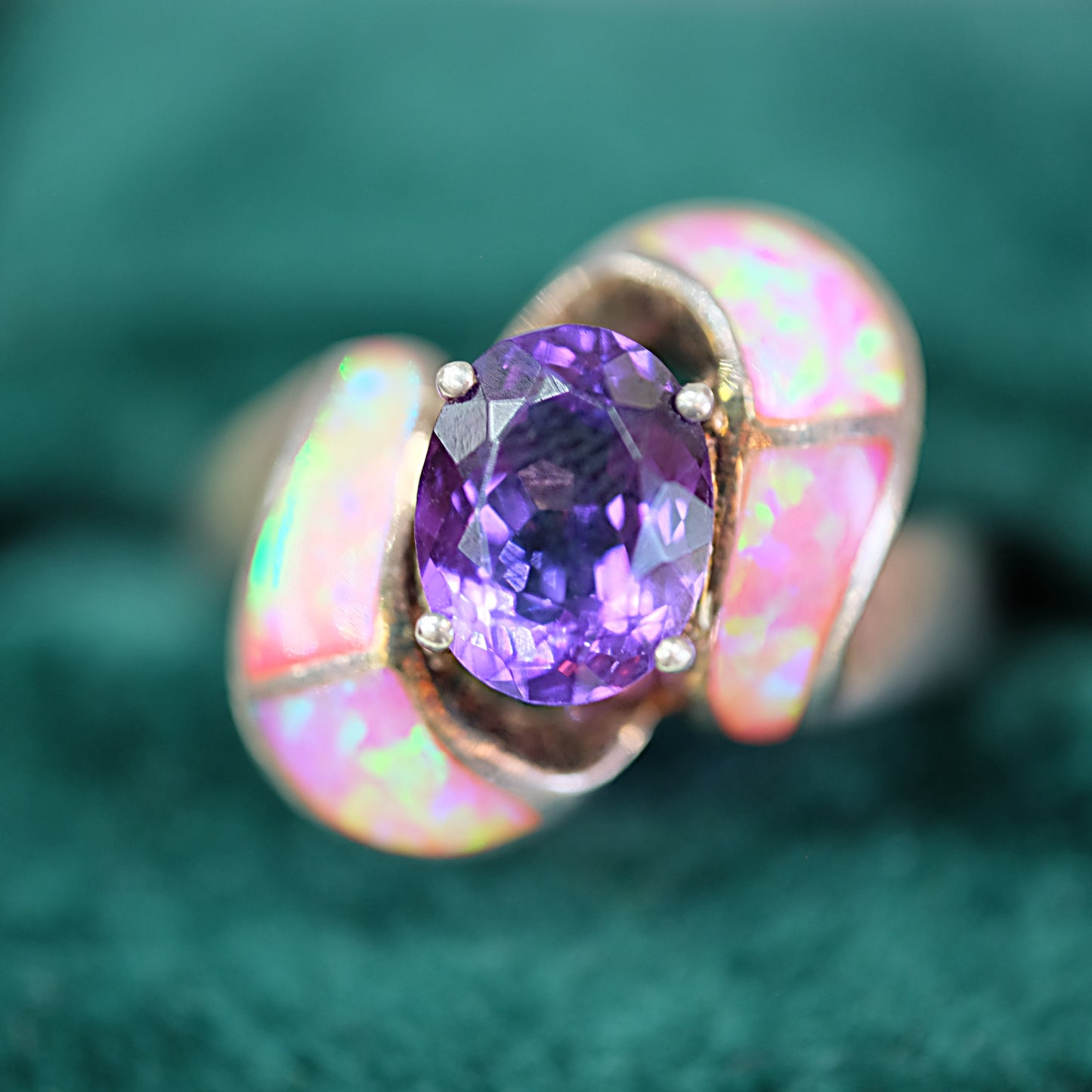 Amethyst and Opalescence Silver Ring