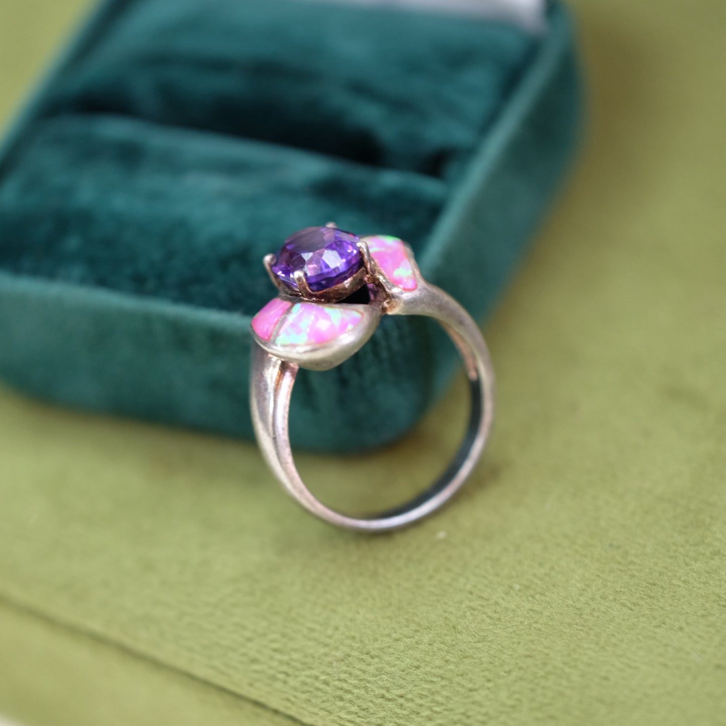 Amethyst and Opalescence Silver Ring