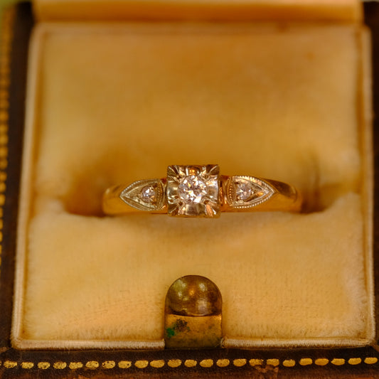 14K Yellow Gold Diamond Ring 1940s