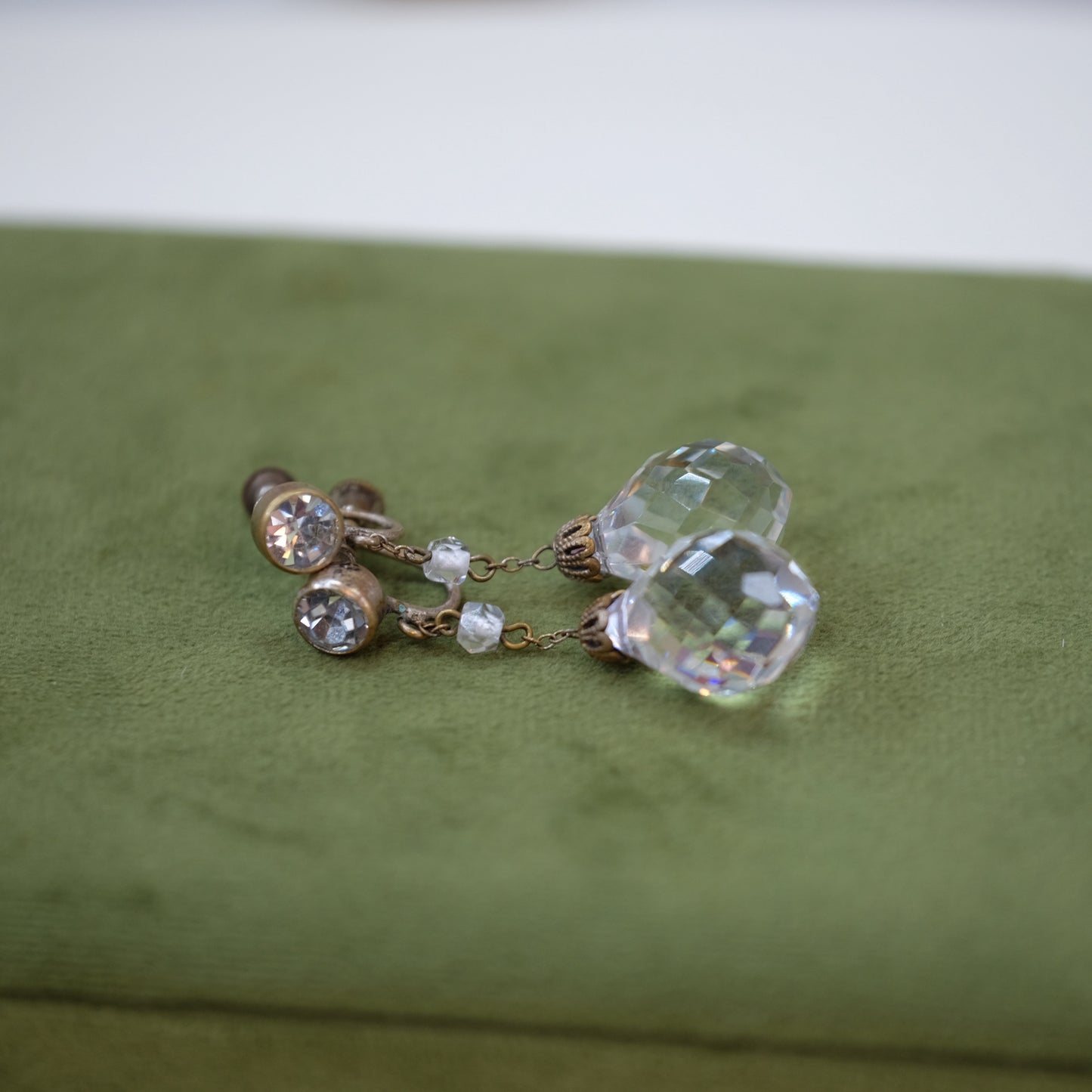 Czech signed Dangle Crystal Screw-backs
