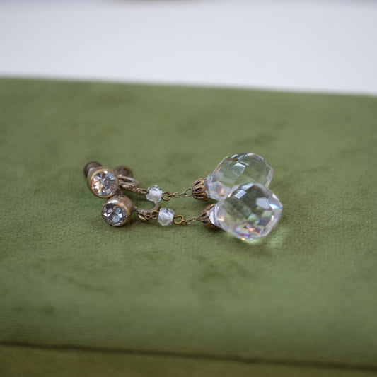 Czech signed Dangle Crystal Screw-backs