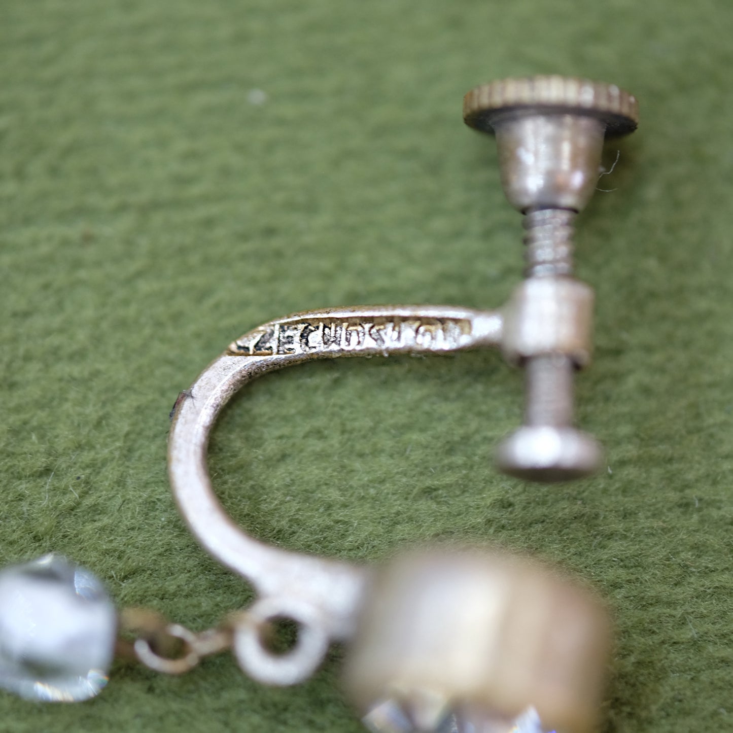Czech signed Dangle Crystal Screw-backs