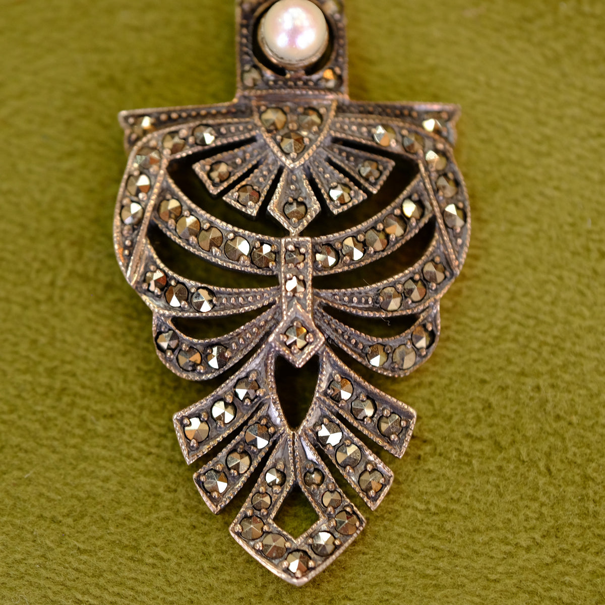 Vintage Sterling Silver Marcasite Pearl Chandelier Earrings