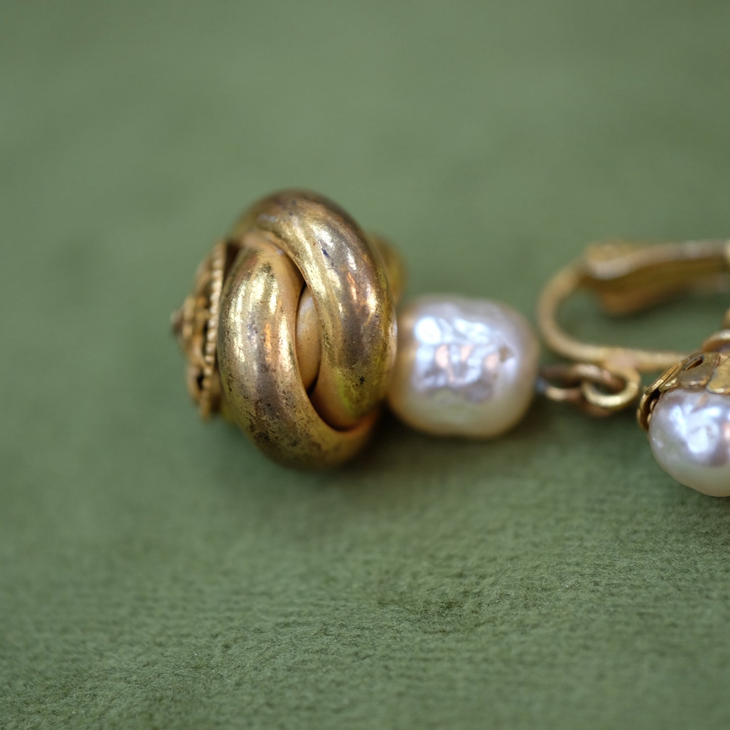 Miriam Haskell Dangle Earrings Twisted Gold Pearl Earrings 1960s