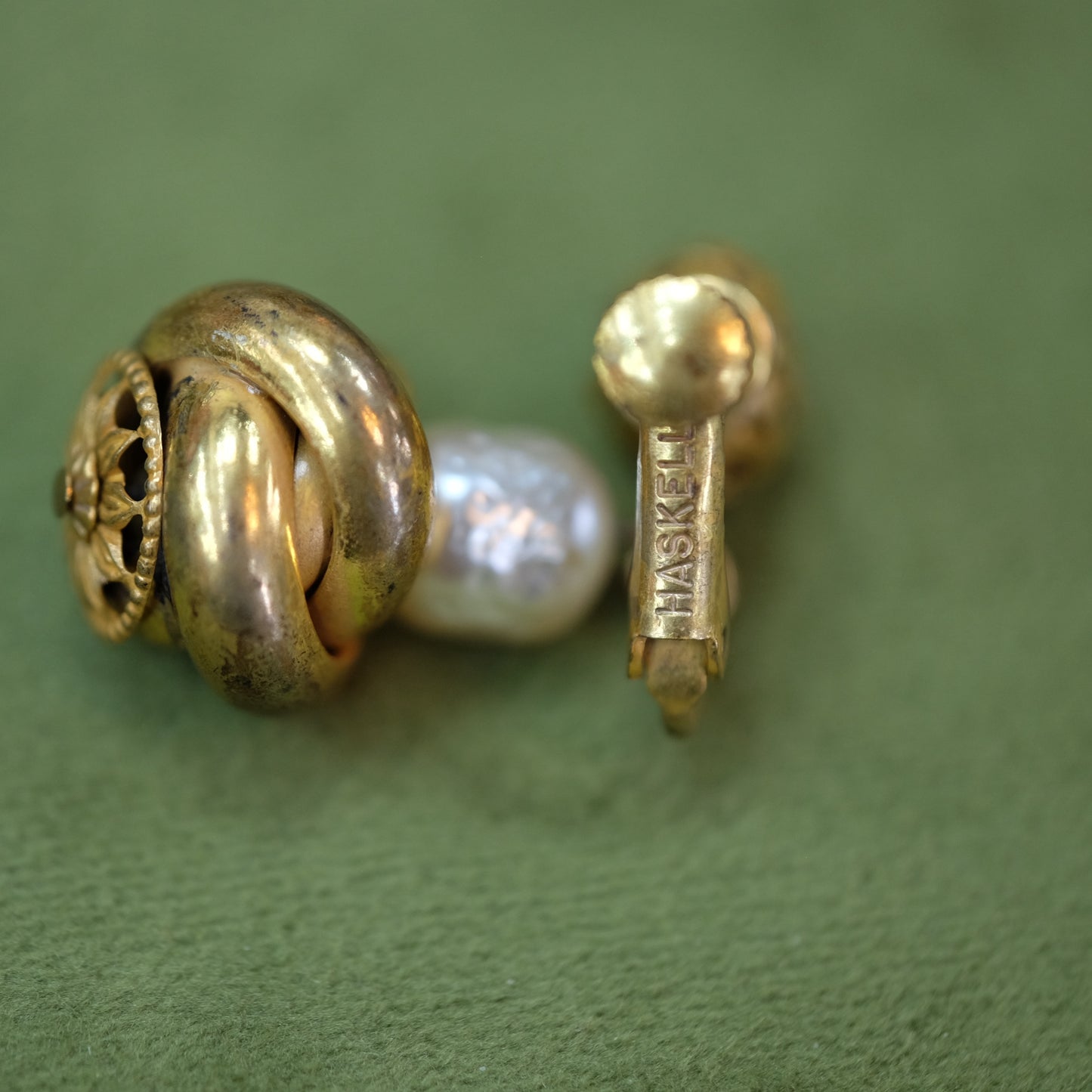 Miriam Haskell Dangle Earrings Twisted Gold Pearl Earrings 1960s