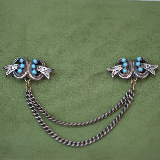 10K Chatelaine Pins with Turquoise Beads