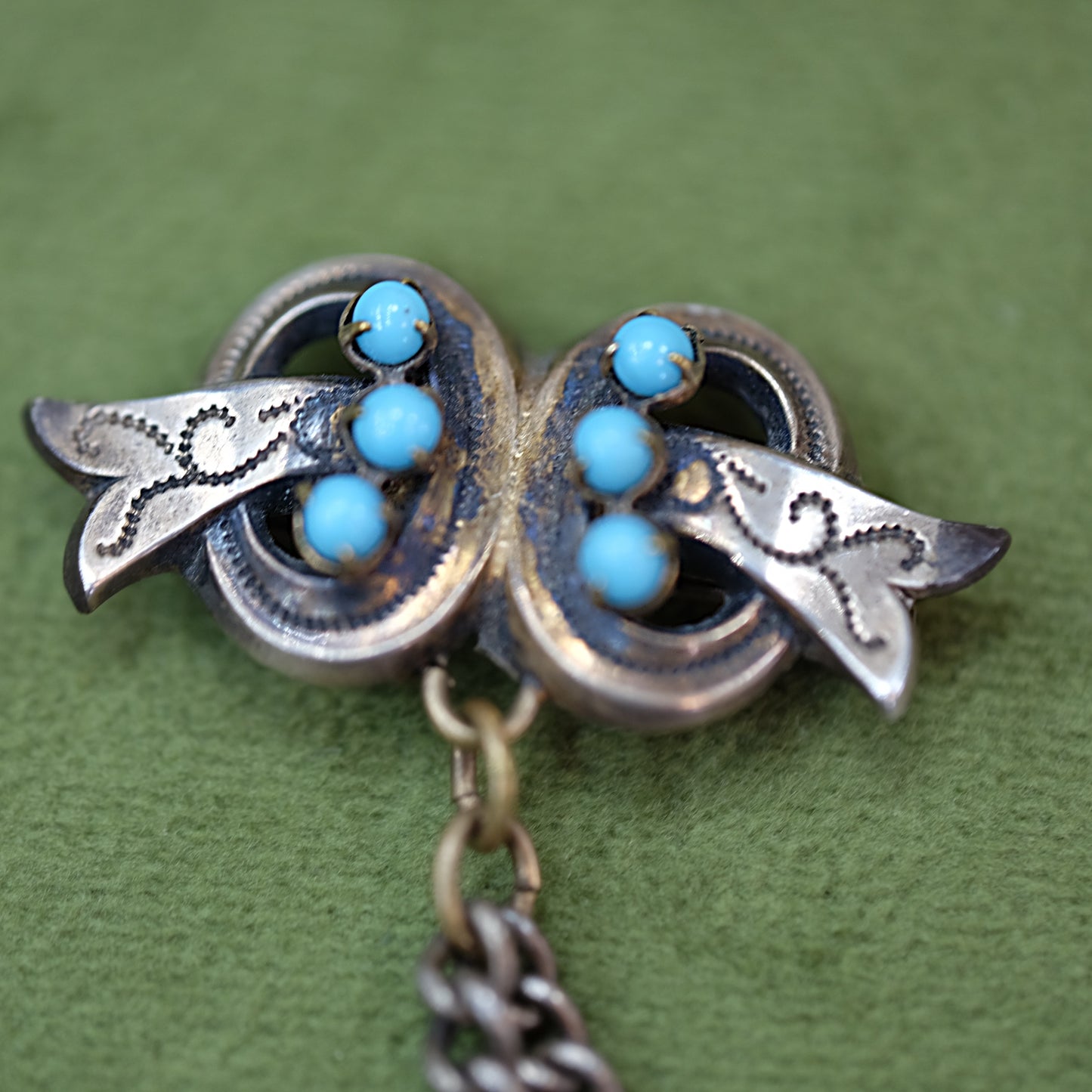 10K Chatelaine Pins with Turquoise Beads
