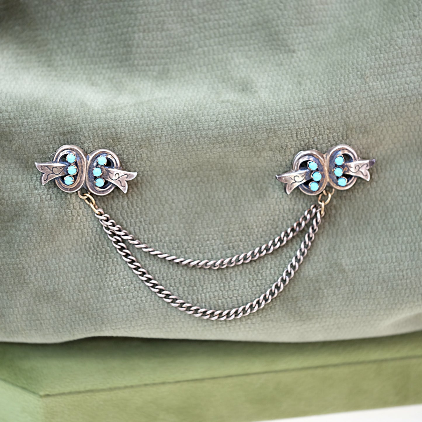 10K Chatelaine Pins with Turquoise Beads