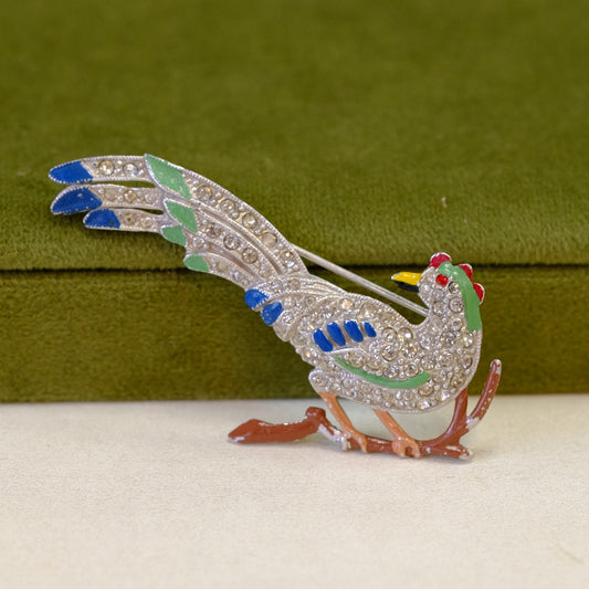 Jeweled enamel bird brooch 1930s