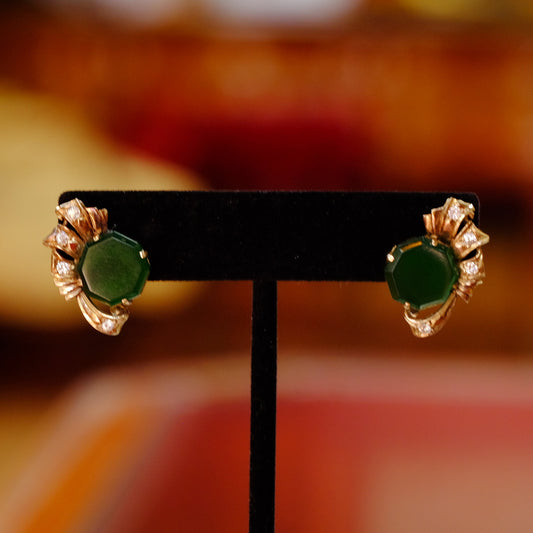 14k Gold Chrysoprase Sapphire Earrings