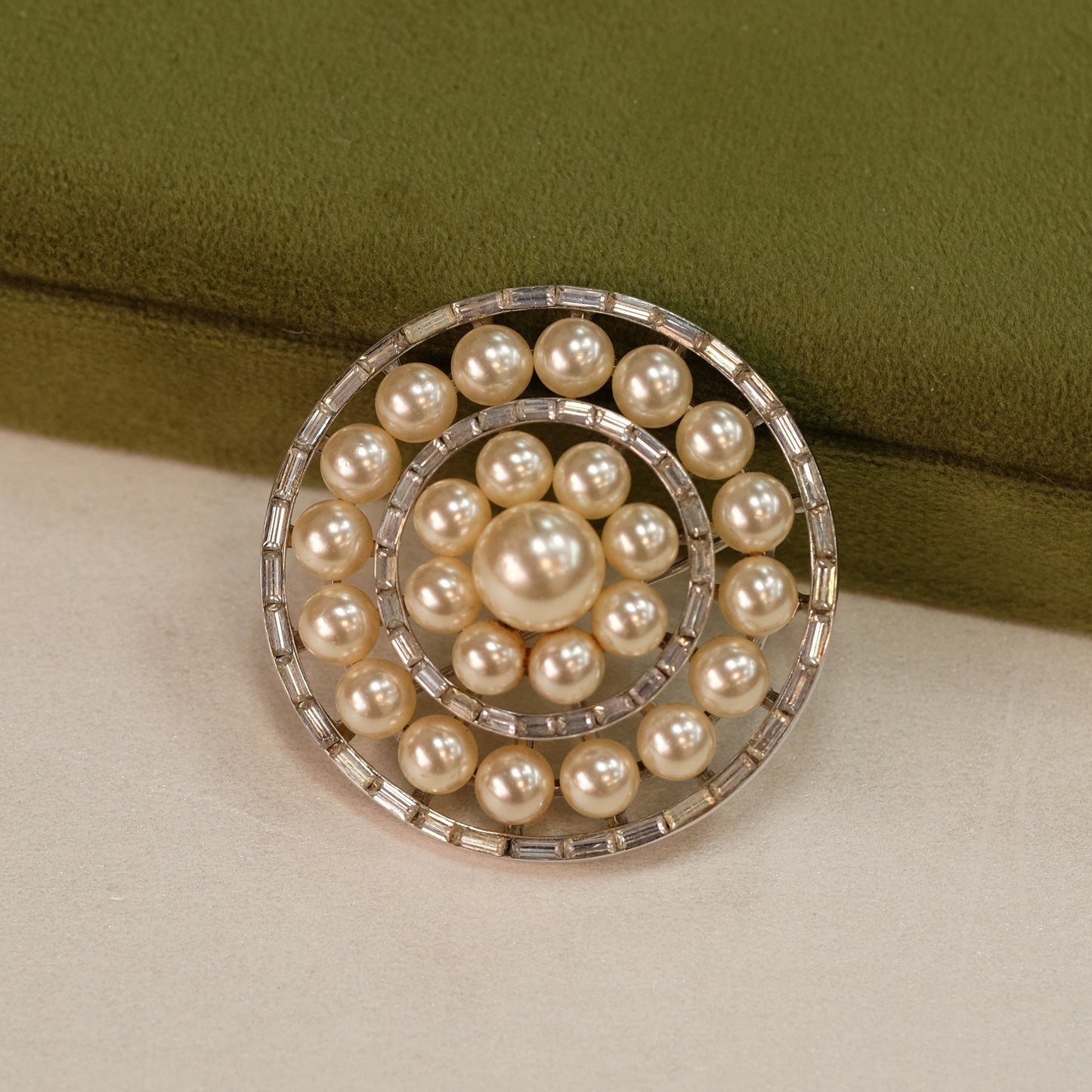 Trifari Round Pin Faux Pearls 1950s